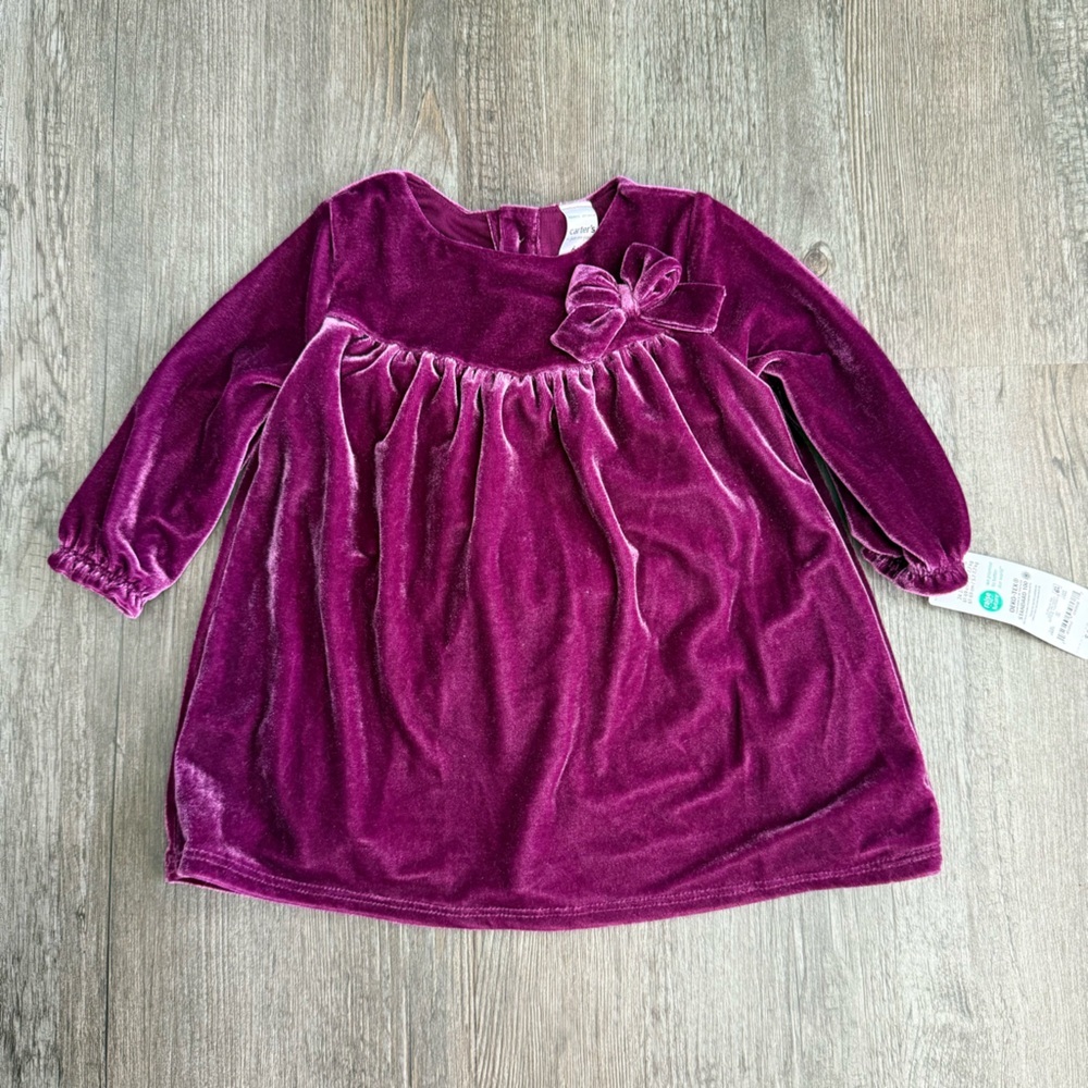 Carters Baby Girl Long Sleeve Purple Velour Dress